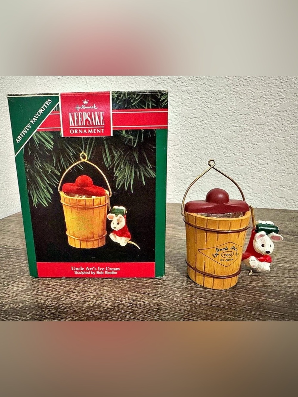 Hallmark Uncle Art's Ice Cream Keepsake Ornament Brown & Red Vintage